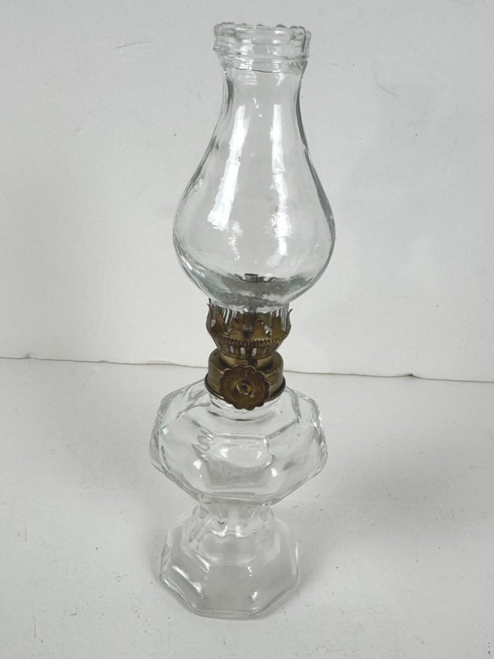 Vintage Miniature Clear Glass Oil Lamp 7" Tall MC-261